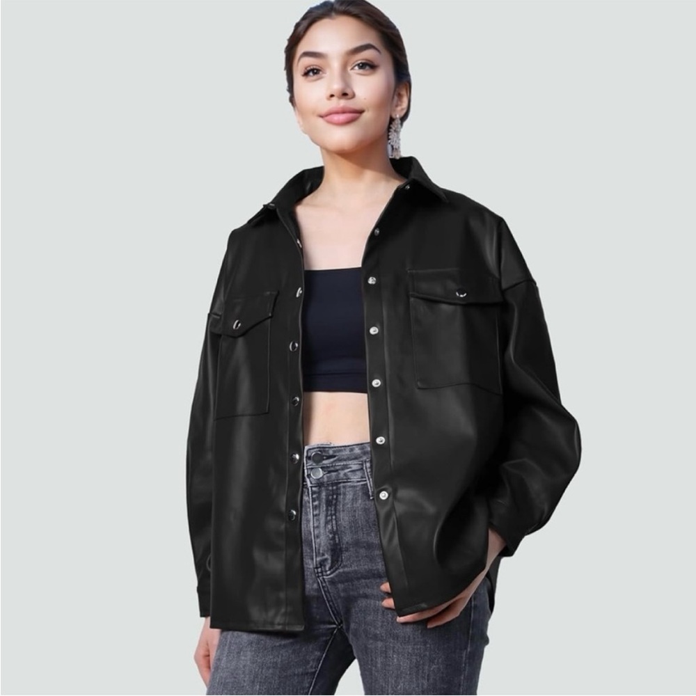 Black PU Leather Shacket